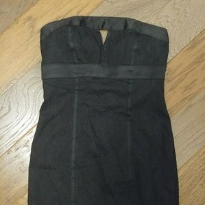 Jaquard front cutout strapless dress satin trim